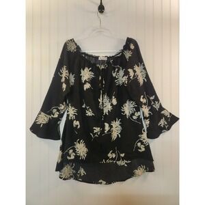 NEW Nextmia Women Whimsical Flowy Bell Sleeve Black Tunic Size 14/L Dark Romance